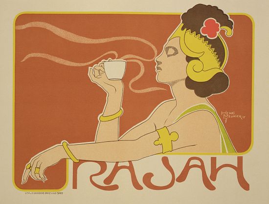 Reproduction of a poster advertising the 'Cafe Rajah' de Henri Georges Jean Isidore Meunier
