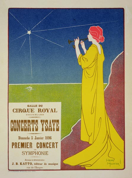 Reproduction of a poster advertising the 'Ysaye Concerts', Salle du Cirque Royal, Brussels, 1895 (co de Henri Georges Jean Isidore Meunier