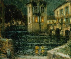 (evening at the old water lock L ' abreuvoir) de Henri Le Sidaner