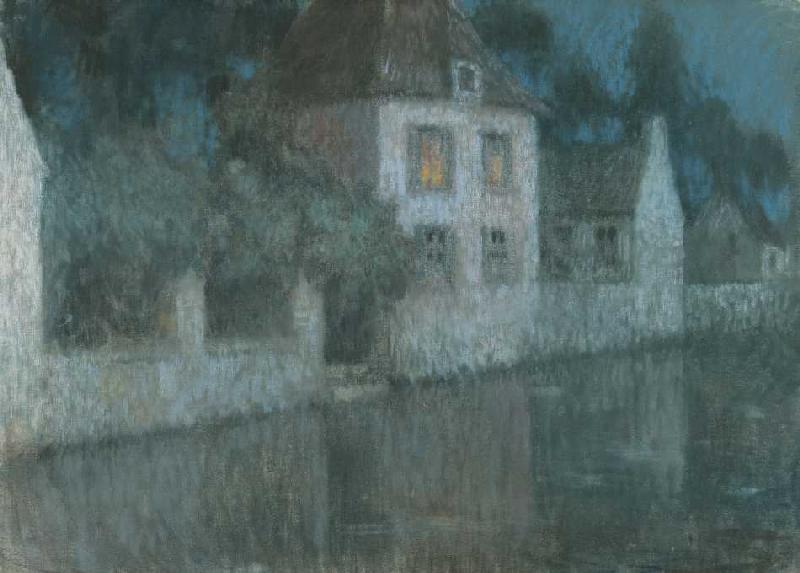 Evening houses at the channel (Nemours) de Henri Le Sidaner