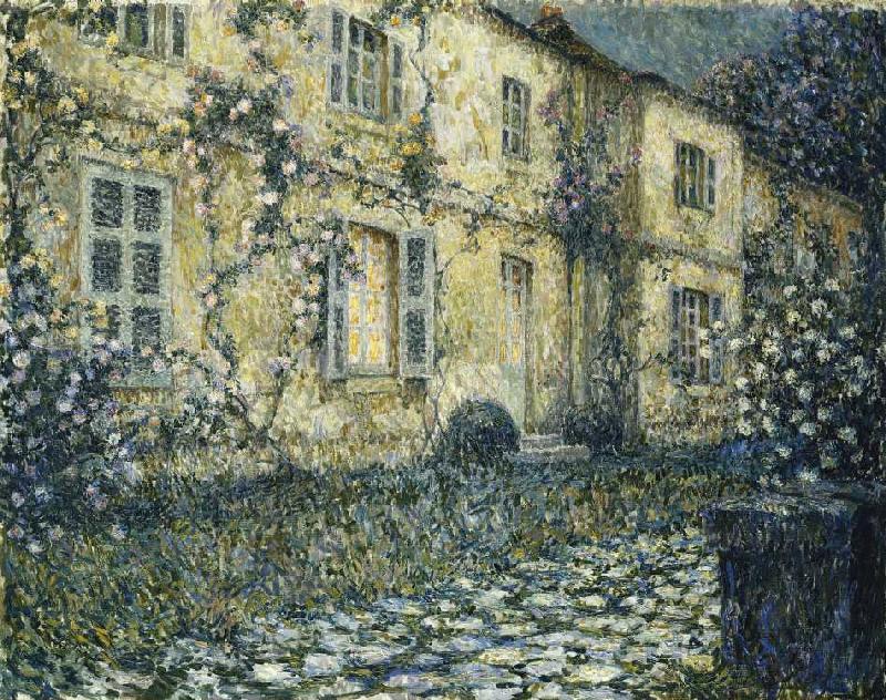Evening country house with rose tendrils de Henri Le Sidaner