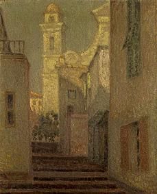 The stairs to the church in Villefranche sur Mer de Henri Le Sidaner