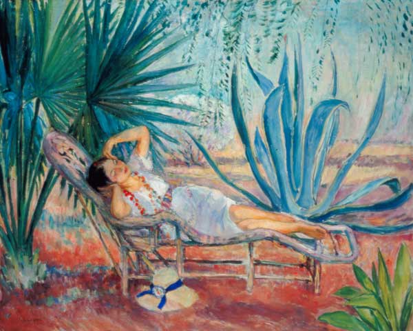 Marthe schlafend im Liegestuhl in Saint-Tropez de Henri Lebasque