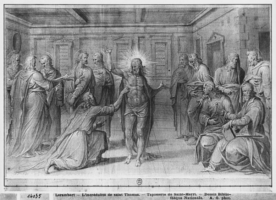 Life of Christ, Incredulity of St. Thomas, preparatory study of tapestry cartoon for the Church Sain de Henri Lerambert