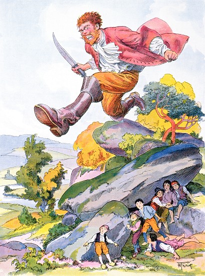 The Ogre hunting for Tom Thumb and his brothers, illustration for a Perrault fairy tale Tom Thumb (L de Henri Thiriet