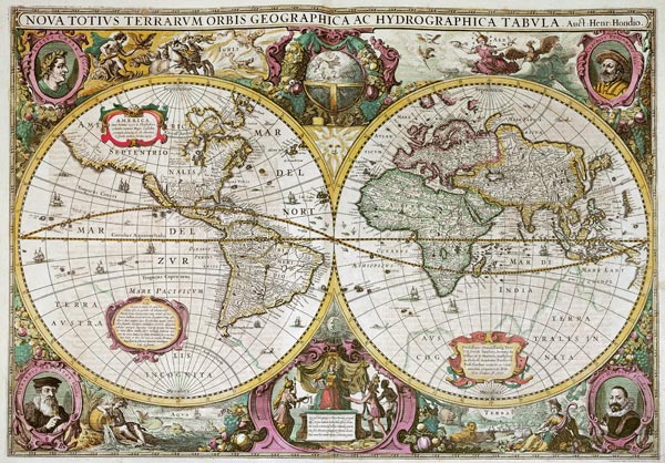 A New Land and Water Map of the Entire Earth de Henricus Hondius