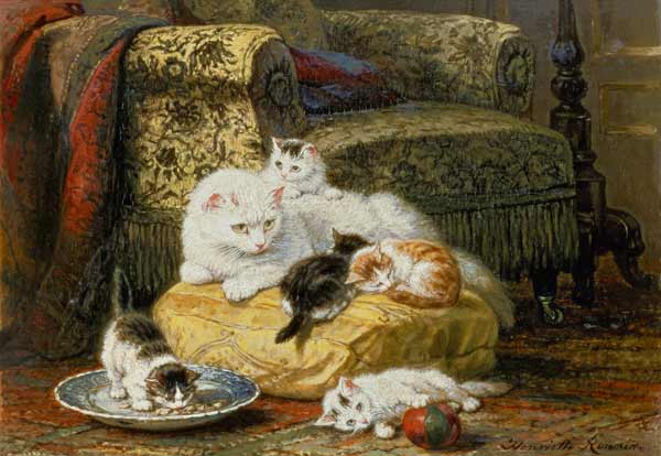 Cat mother with boys de Henrietta Ronner-Knip