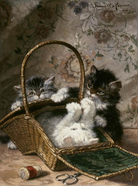 Kittens in a work basket de Henriette Ronner-Knip