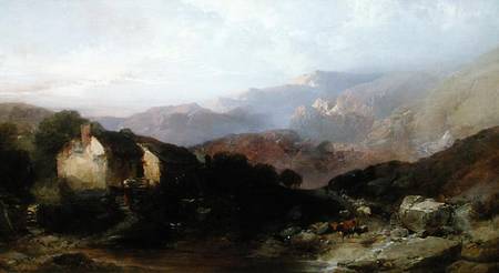 View in North Wales with Overshot Mill, Cattle and Sheep de Henry Bright