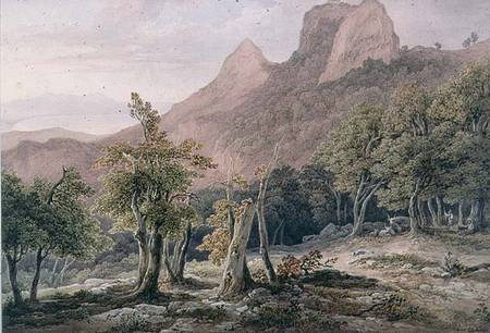 Rocky Landscape with figures and a lake in the background de Henry Curzon Allport