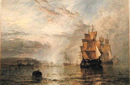 Shipping Becalmed in an Estuary at Evening de Henry Dawson