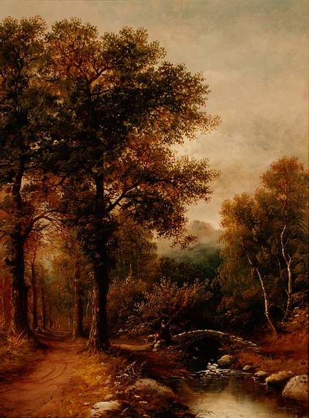 An Angler by a Woodland Stream de Henry Harris