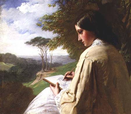 Young Lady sketching in a landscape de Henry Le Jeune