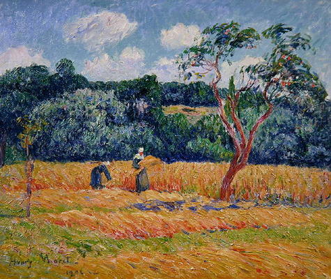 Figures harvesting a wheat field (oil on canvas) de Henry Moret