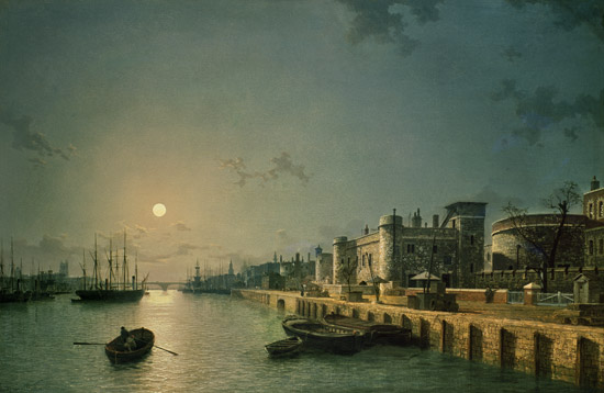 Tower of London and the Thames in moonlight de Henry Pether