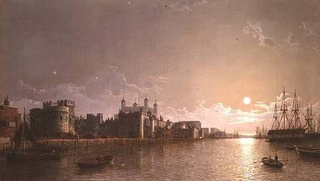 The Thames by Moonlight with Traitors' Gate and the Tower of London de Henry Pether