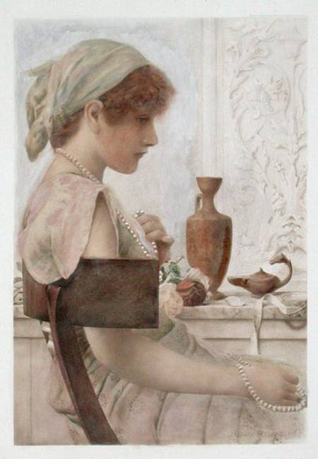 Girl with Pearls (w/c over photogravure) de Henry Ryland