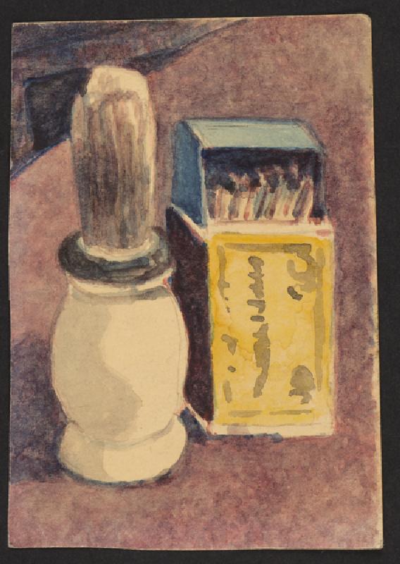Shaving brush and matches, c.1930 (pencil & w/c on paper) de Henry Silk