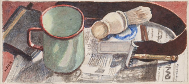 Shaving equipment, c.1930 (pencil & w/c on paper) de Henry Silk