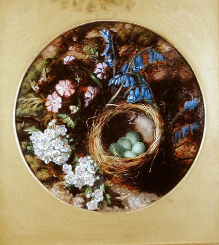 A Still Life with Bird's Nest, Blossom and Bluebells de Henry Stanier