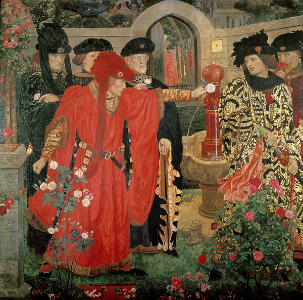 Choosing the Red and White Roses in the Temple Garden, 1910 (fresco)  de Henry A. (Harry) Payne