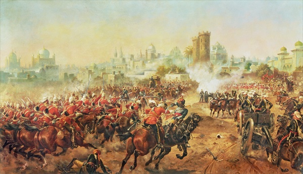 Charge of the Queens Bays against the Mutineers at Lucknow, 6th March 1858 (oil on canvas)  de Henry A. (Harry) Payne