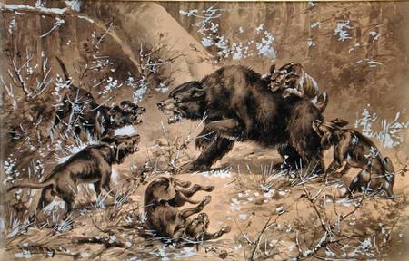 Bear Hunt (w/c and chinese white on paper) de Herman Wendleborg Hansen