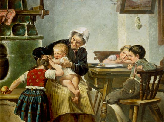 Grandmother with playing grandchildren de Hermann Kern