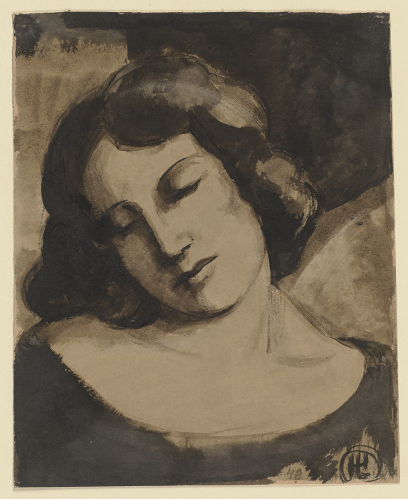 Frauenkopf mit geschlossenen Augen de Hermann Lismann