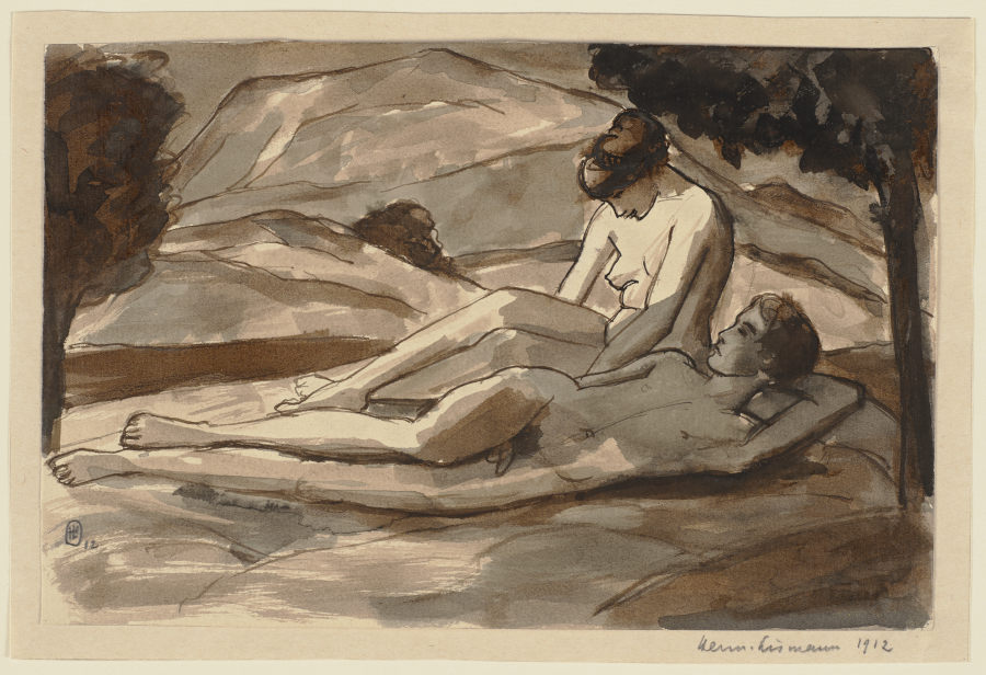 Nacktes Paar in einer Landschaft de Hermann Lismann