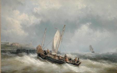 A Lugger Entering Harbour in a Storm de Hermanus Koekkoek