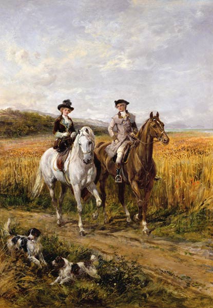 Couple Riding with Their Dogs de Heywood Hardy