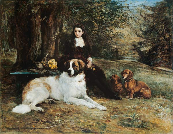 Girl With Dog de Heywood Hardy