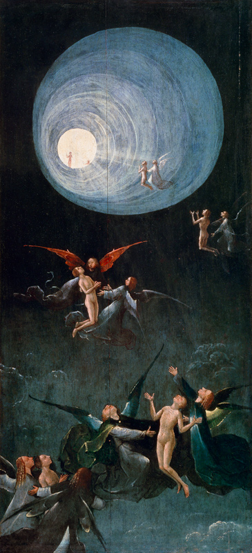 Asenso del bendito al Paraíso (cuatro representaciones de esta obra) de Jerónimo Bosch o El Bosco