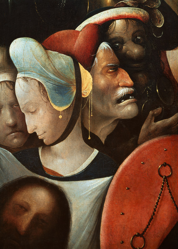 Detail of The Carrying of the Cross showing three faces including St Veronica (see also 28966, 61299 de Jerónimo Bosch o El Bosco