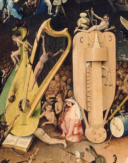 The Garden of Earthly Delights: Hell, detail of musical instuments from the right wing of the tripty de Jerónimo Bosch o El Bosco