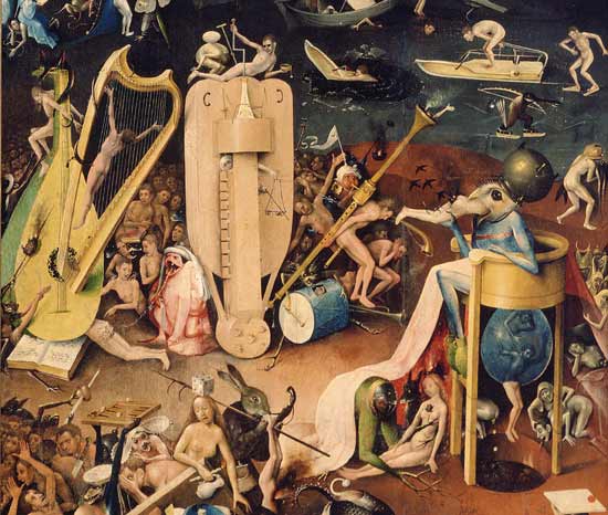 The Garden of Earthly Delights: Hell, detail from the right wing of the triptych de Jerónimo Bosch o El Bosco