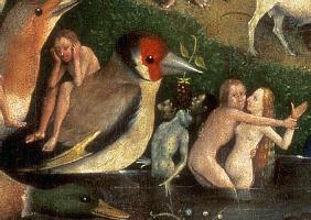 The Garden of Earthly Delights: Allegory of Luxury, central panel of triptych, detail of couple in t