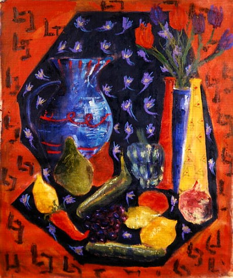 Blue and Red Jug, 2003 (oil on canvas)  de Hilary  Rosen