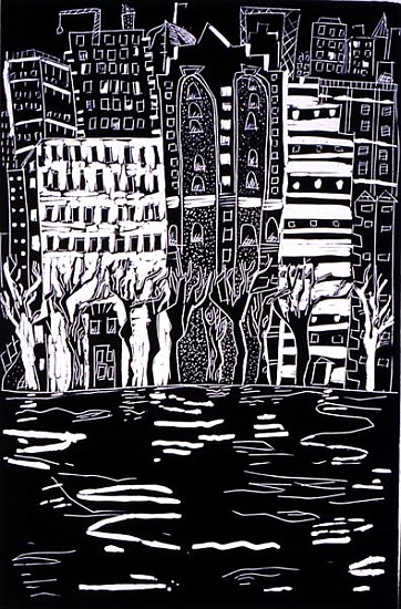 Thames in Winter, 1999 (lino)  de Hilary  Rosen