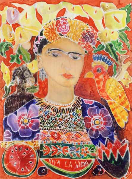 Respects to Frida Kahlo, 2002 (coloured ink on silk)  de Hilary  Simon
