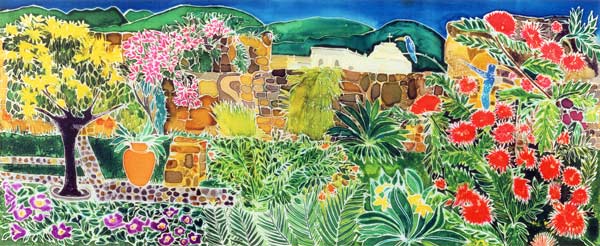 Convent Gardens, Antigua, 1993 (coloured inks on silk)  de Hilary  Simon
