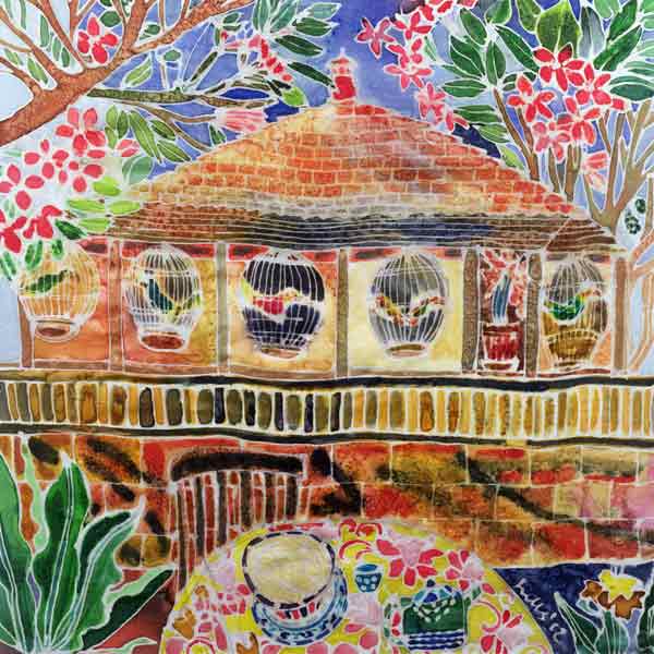 Lotus Cafe, Ubud, Bali, 2002 (coloured ink on silk)  de Hilary  Simon