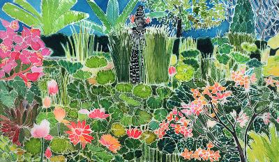 Lotus Pond, Ubud, Bali, 1997 (coloured inks on silk) 