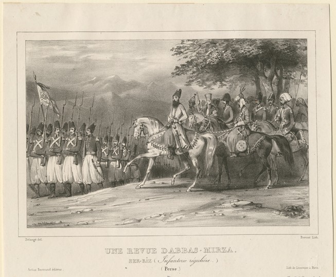 Prince, Field-Marshal Abbas Mirza (1789-1833) inspects infantry regiment de Hippolyte Bellangé