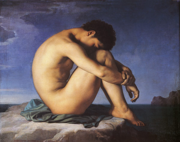 Jeune homme nu assis au bord de la mer de Hippolyte Flandrin