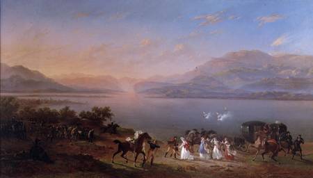 Empress Josephine (1763-1814) arriving to visit Napoleon (1769-1821) in Italy on the banks of Lake G de Hippolyte Lecomte