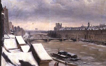 View of the Louvre in Winter de Hippolyte Victor V. Sebron