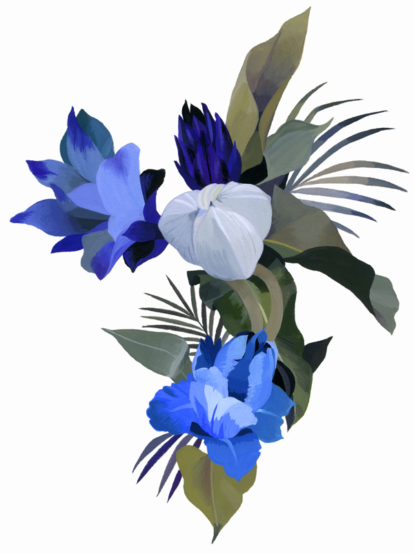 White flowers and light blue flowers de Hiroyuki Izutsu