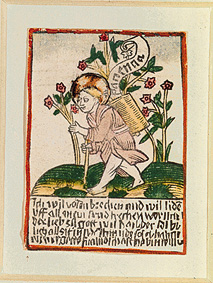 The Jesuskind with the carrying basket de Holzschnitt (koloriert)